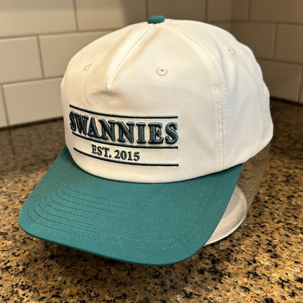 Swannies Golf Hat Mens Snapback‎ White Teal Est 2015 Adjustable Cap NWT